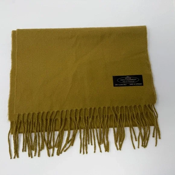 100% Cashmere Scarf Hand Tailored Made in Germany Fringe Brown Tan Camel - Picture 1 of 3